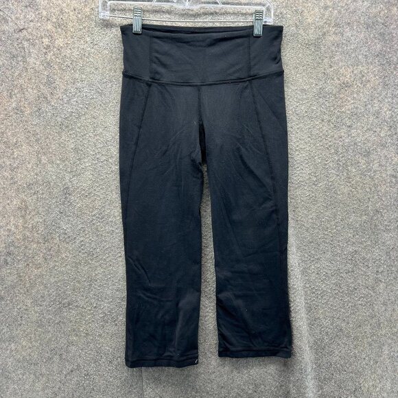 Lululemon Leggings Women 4 Black High Rise Yoga Pants Luon Fabric  Groove Crop - Picture 1 of 10